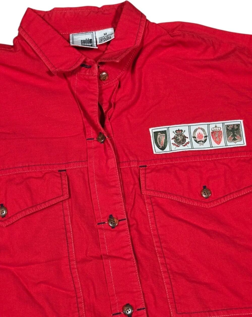 Vtg Sudden Impact Button-Up Shirt Womens Oversized Medium Casual Coat Of Arms